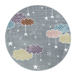 Round Children's Floor Rug - Lucy Clouds Gray