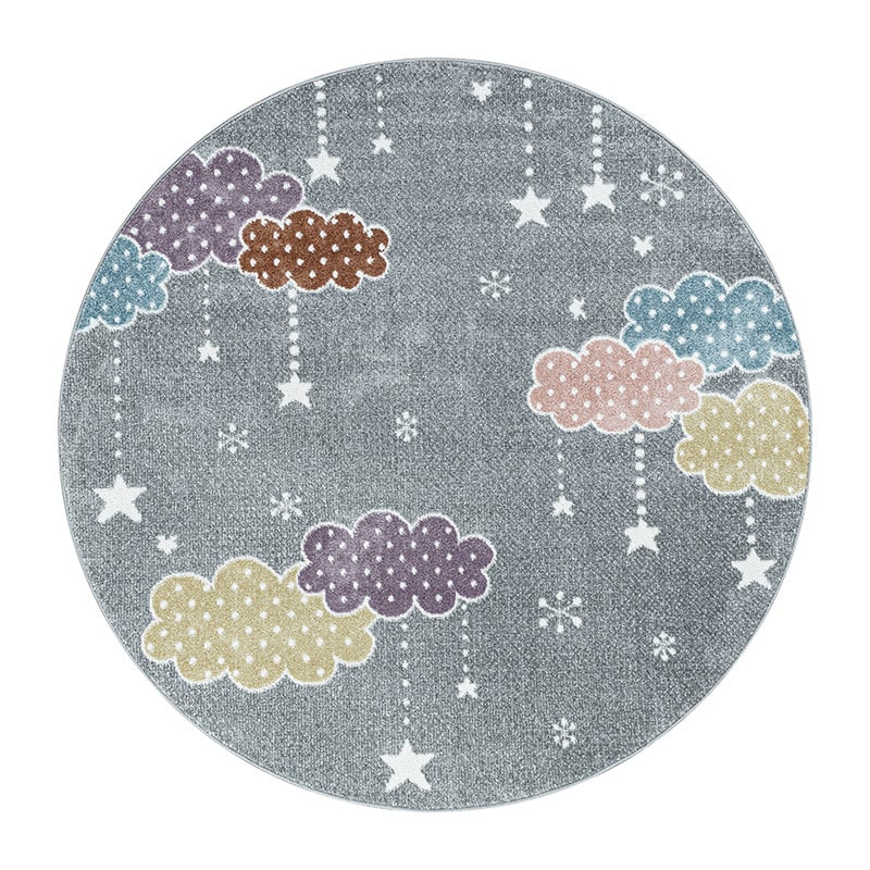 Round Children's Floor Rug - Lucy Clouds Gray