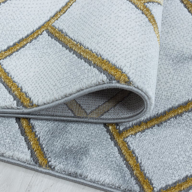 Modern Floor Rug - Marble Pattern Grey/Gold
