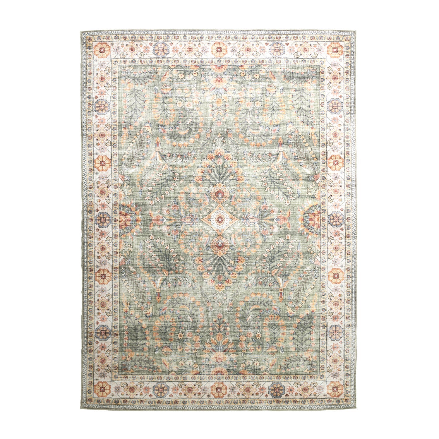 Vintage Outdoor Rug - Santo Flora Olive Green