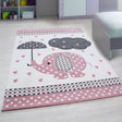 Children's Floor Rug - Anna Elephant Umbrella Pink