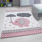 Children's Floor Rug - Anna Elephant Umbrella Pink