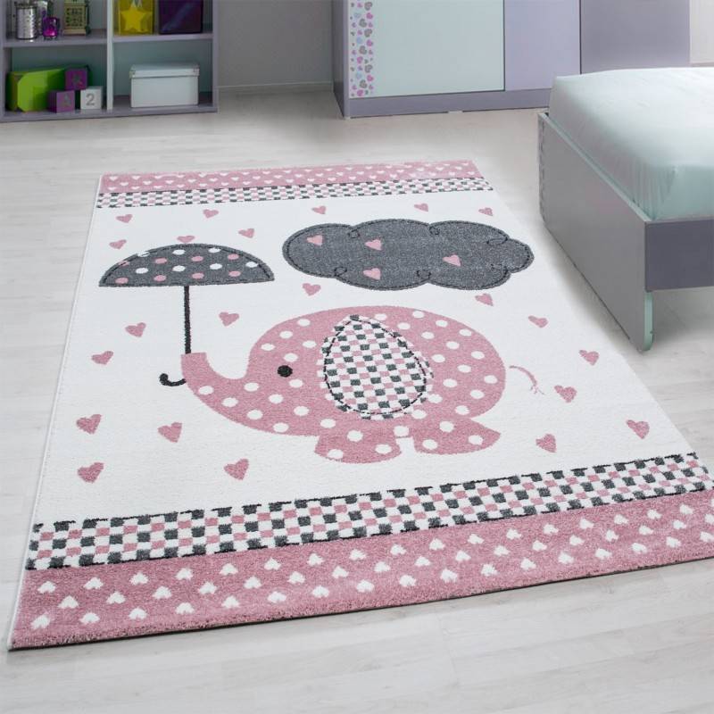 Children's Floor Rug - Anna Elephant Umbrella Pink