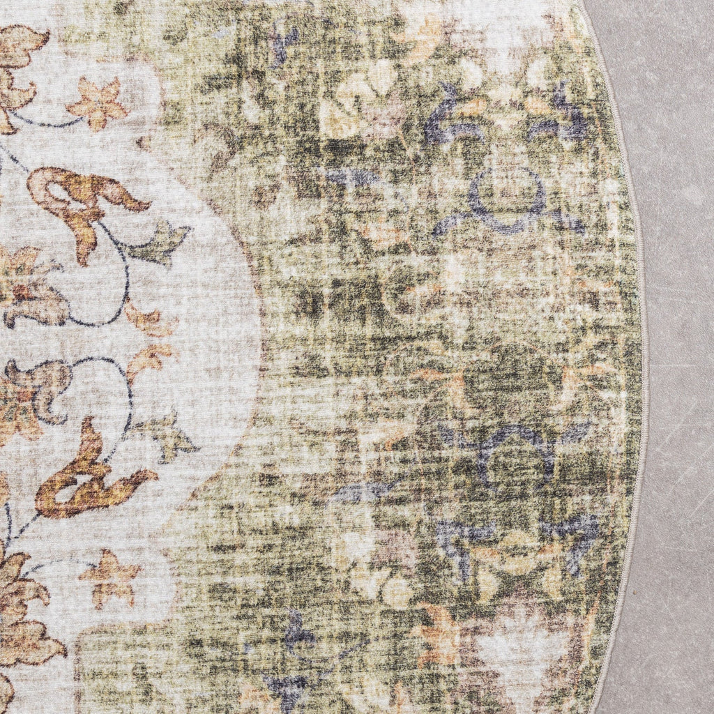 Round Vintage Outdoor Rug - Santo Mandala Green