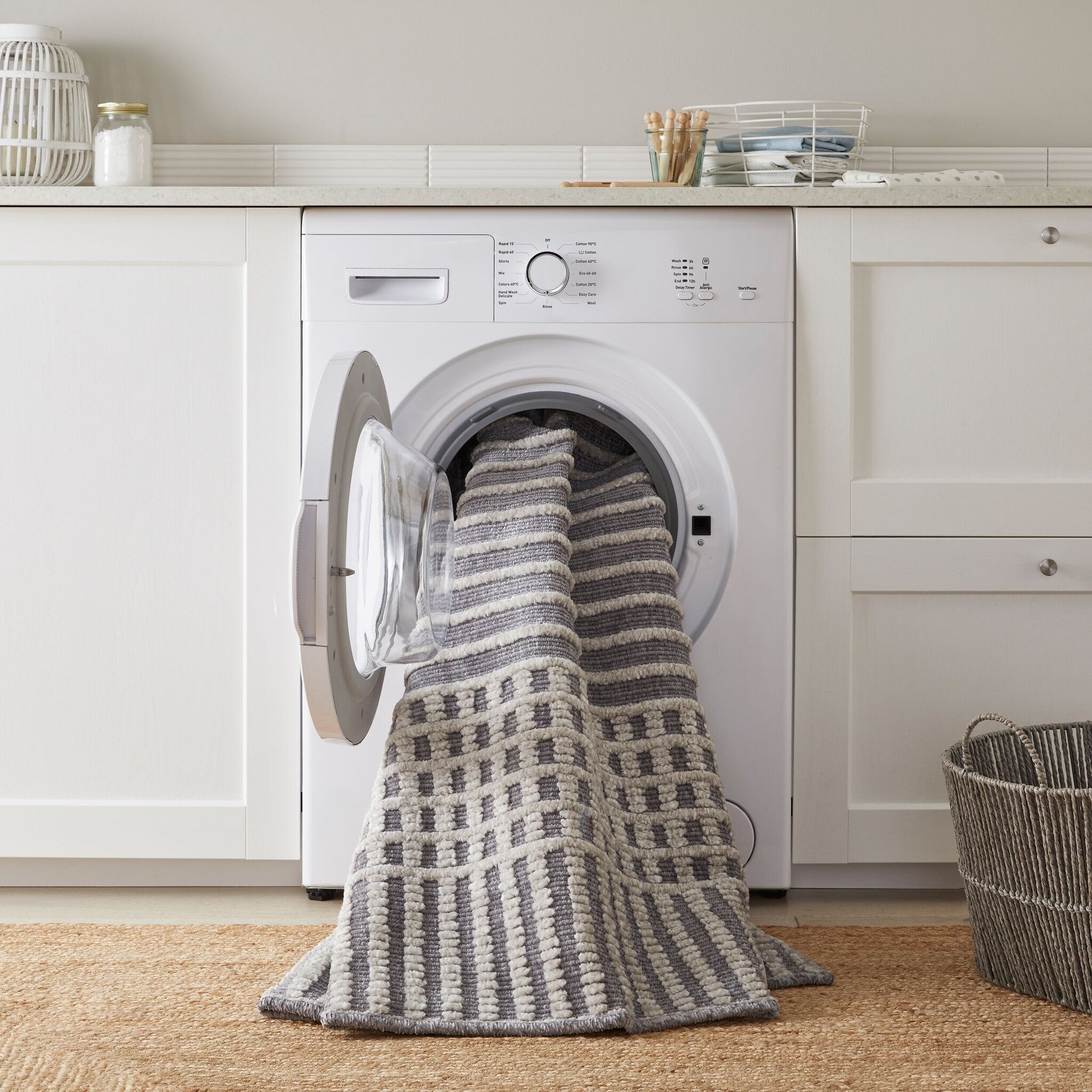 Washable floor rug - Elto Stripe Grey