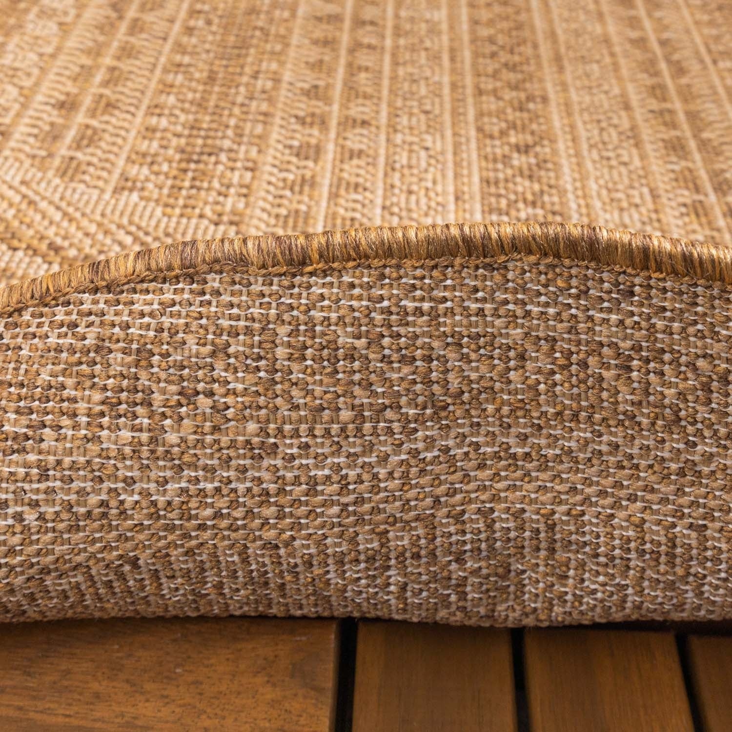 Round Jute Outdoor Rug - Mavi Stripes Cream/Brown