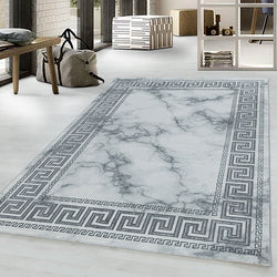 Modern Floor Rug - Marble Edge Grey/Silver