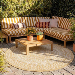 Round Outdoor Rug - Summer Azteca Yellow