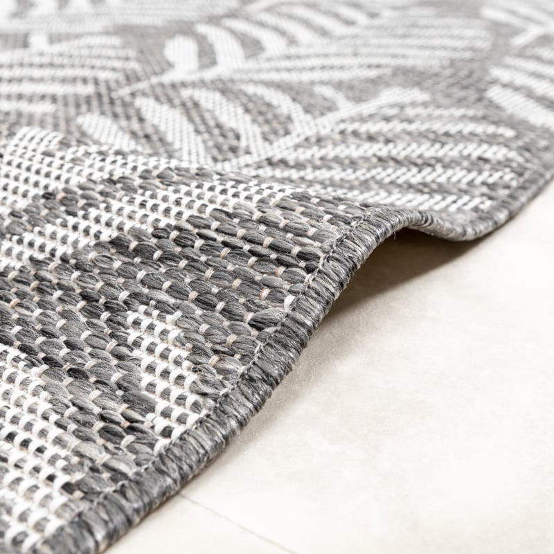 Round Outdoor Rug - Summer Leaves Grey