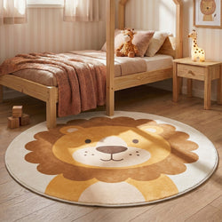 Round Washable Children’s Play Rug – Sammy Lion Brown