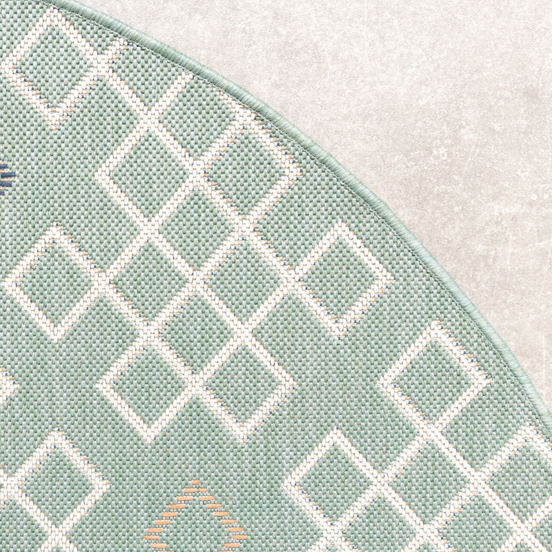 Round Modern Outdoor Rug - Playa Geo Green