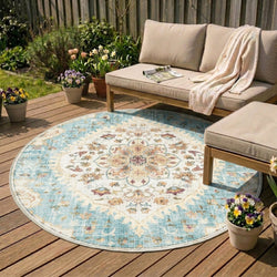 Round Vintage Outdoor Rug - Santo Mandala Light Blue