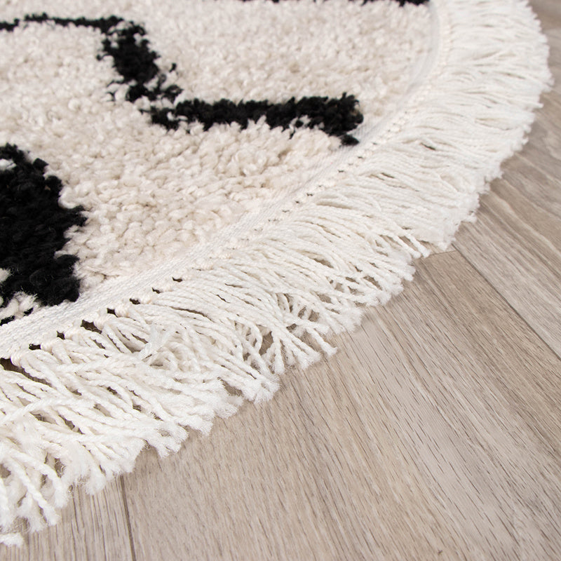 Round High-Pile Rug - Grand Wire Fringe Cream/Black