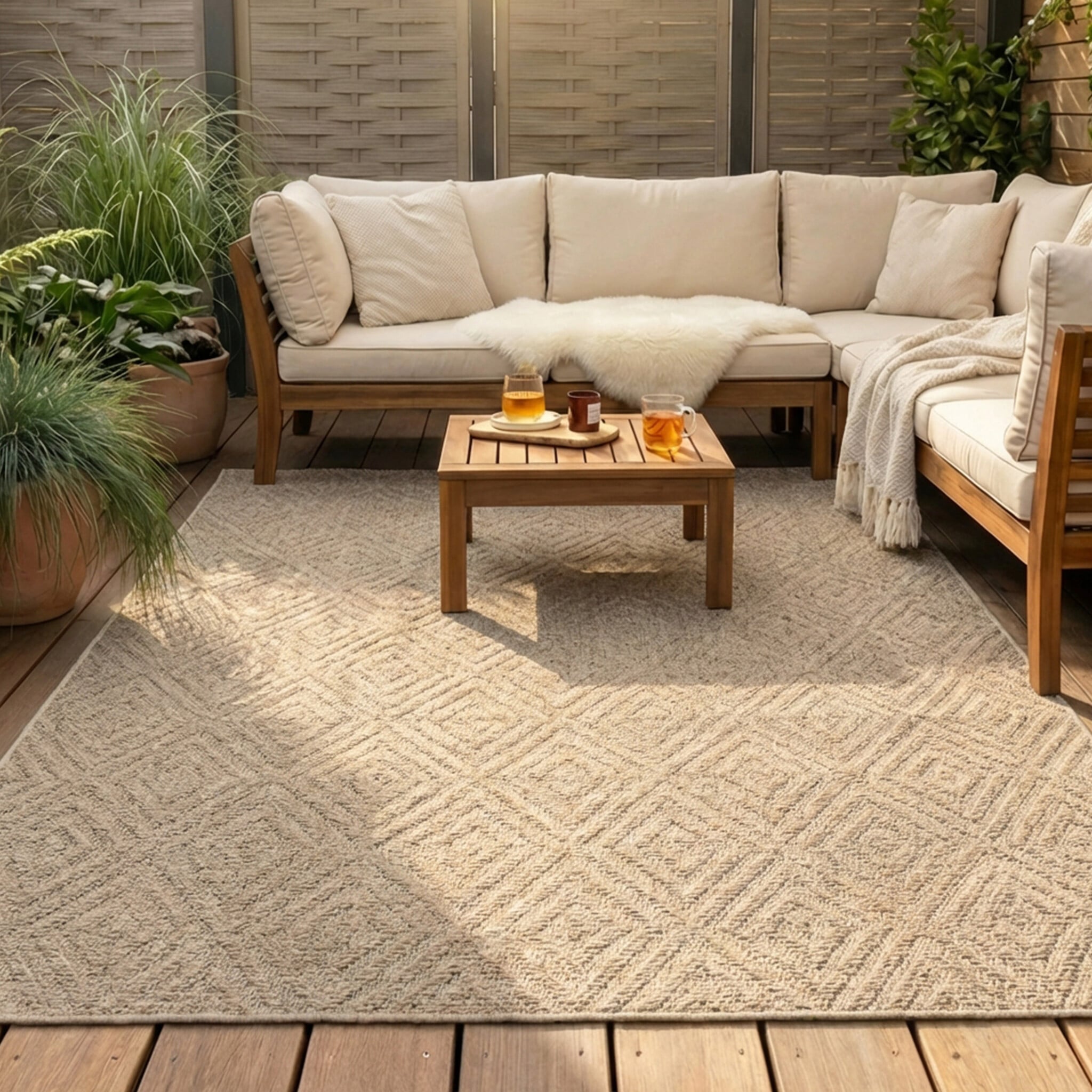 Jute Outdoor Rug - Fora Tile Natural