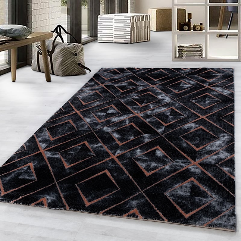 Modern floor rug - Marble Square Anthracite/Brown