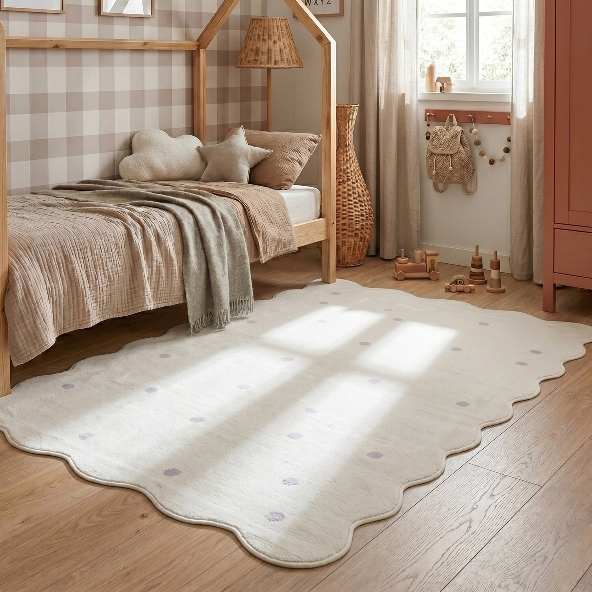 Kids Room Rug - Cloudy Dots White