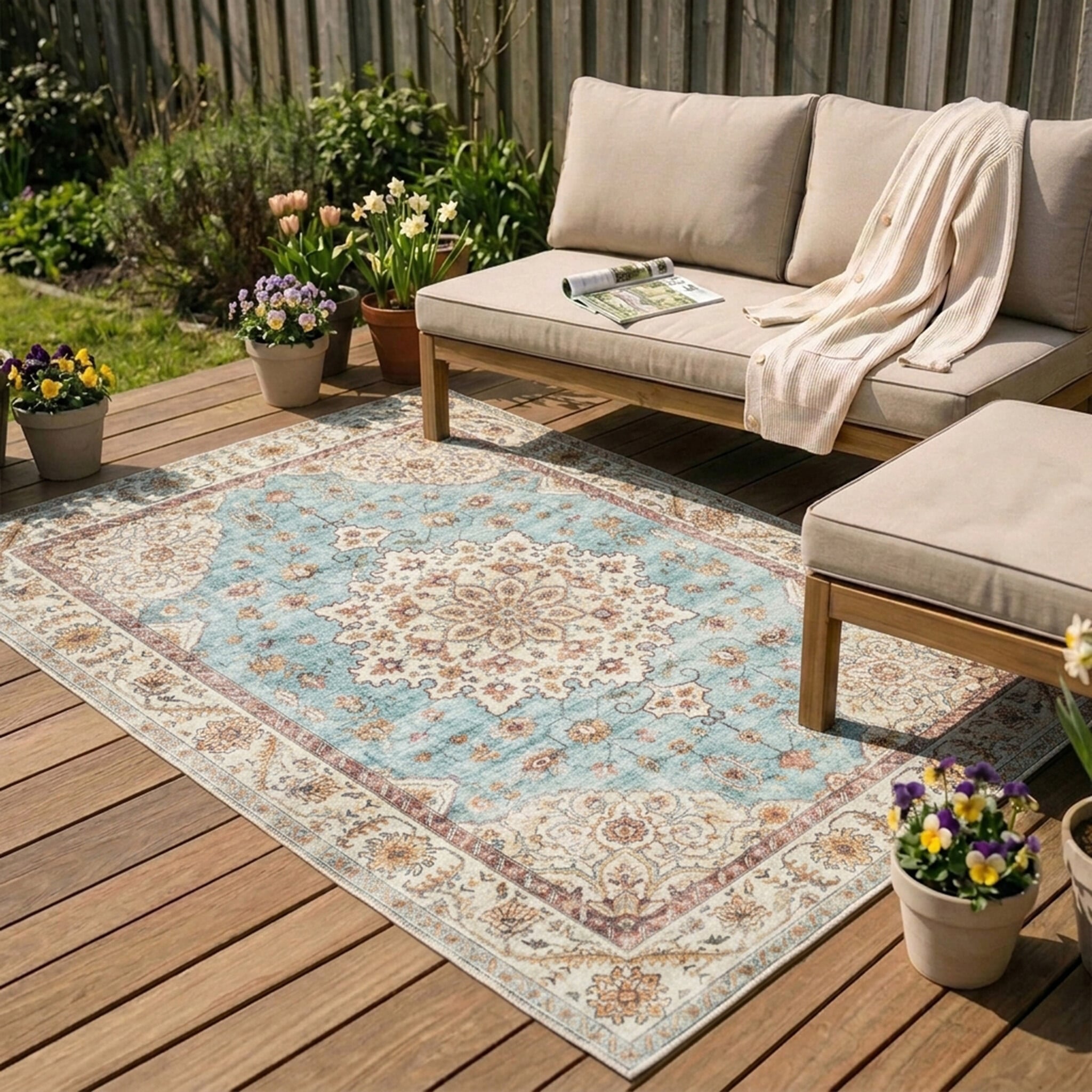 Vintage Outdoor Rug - Santo Medallion Light Blue