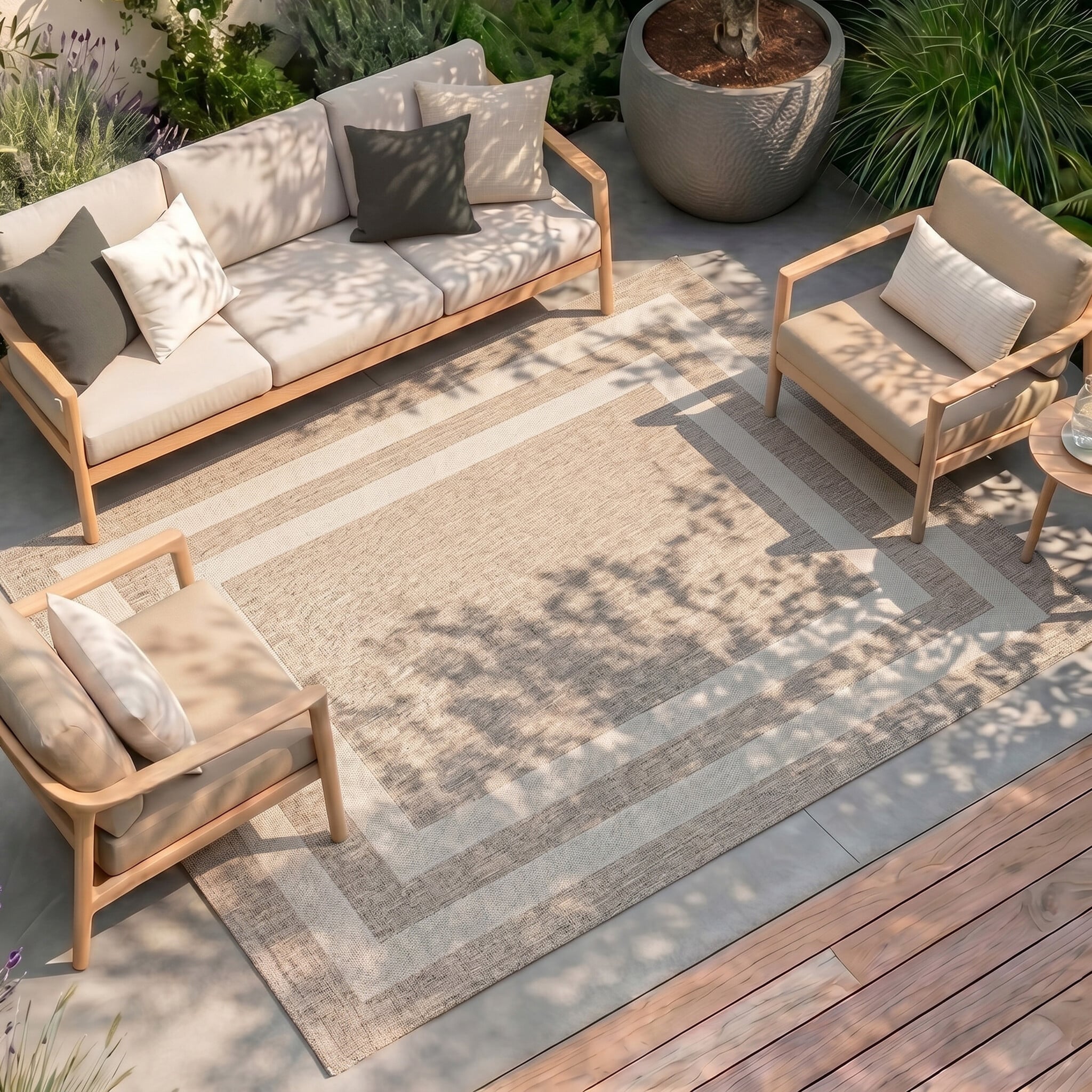 In- & Outdoor Rug – Sierra Frame Beige/Cream