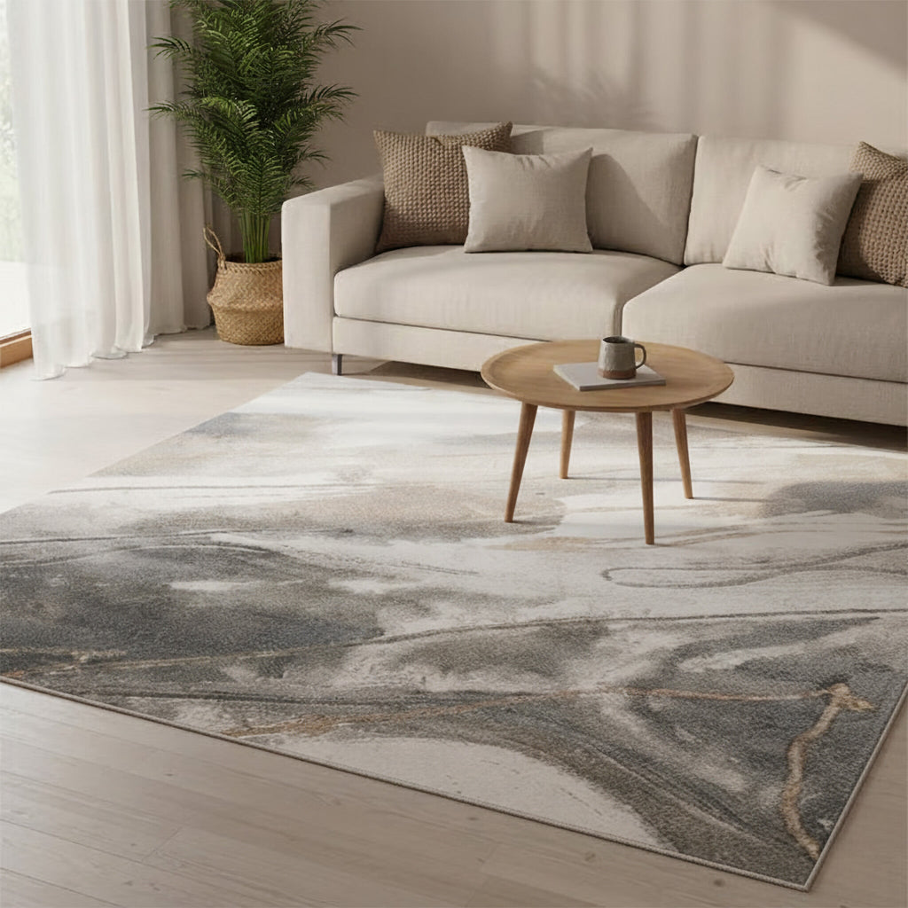 Washable Abstract Rug - Misha Lines Cream/Grey
