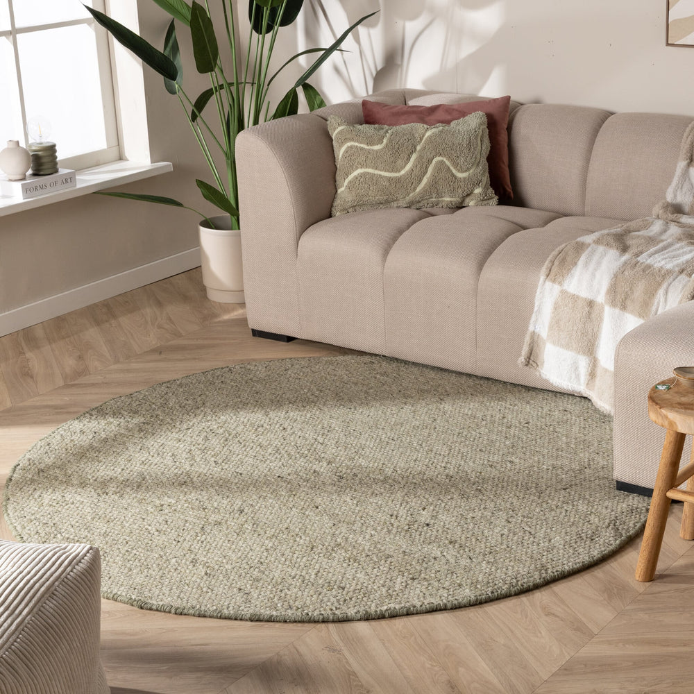 Round Wool Rug - Feline Olive Green/Blended