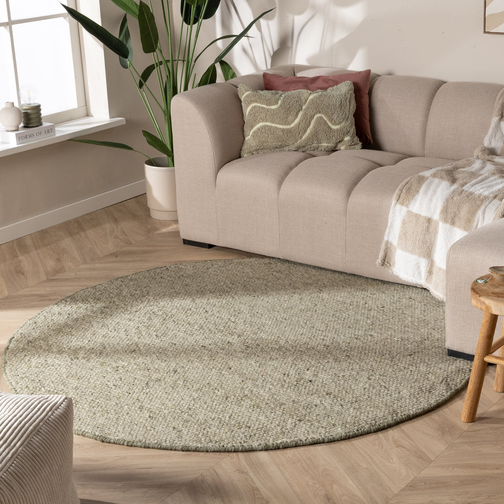 Round Wool Rug - Feline Olive Green/Blended