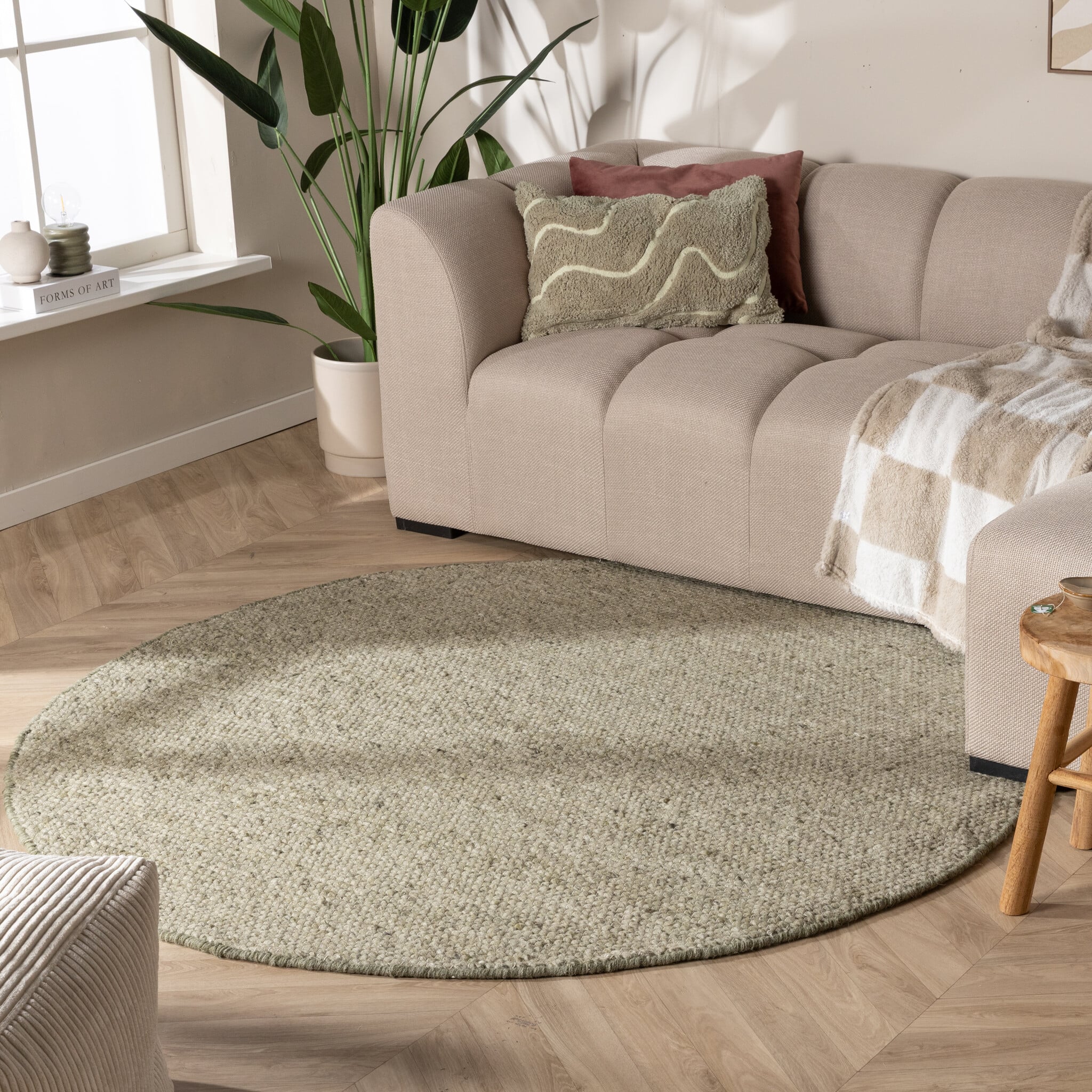 Round Wool Rug - Feline Olive Green/Blended