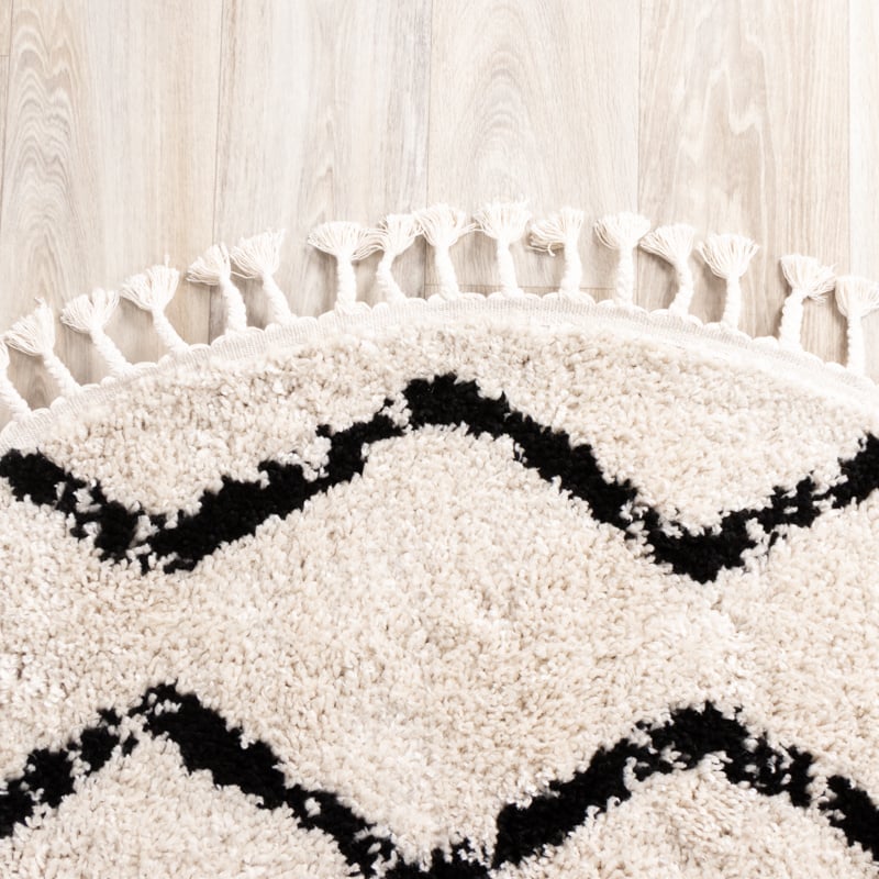Round High-Pile Rug - Grand Wire Weave Cream/Black