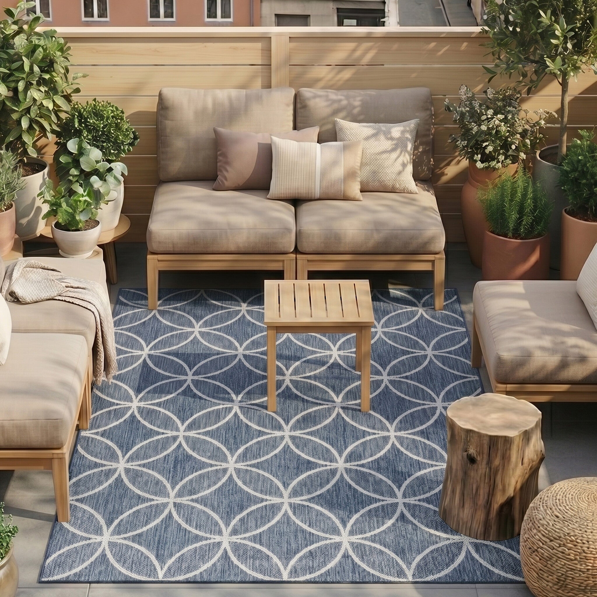 Geometric Outdoor Rug – Faro Ripple Blue