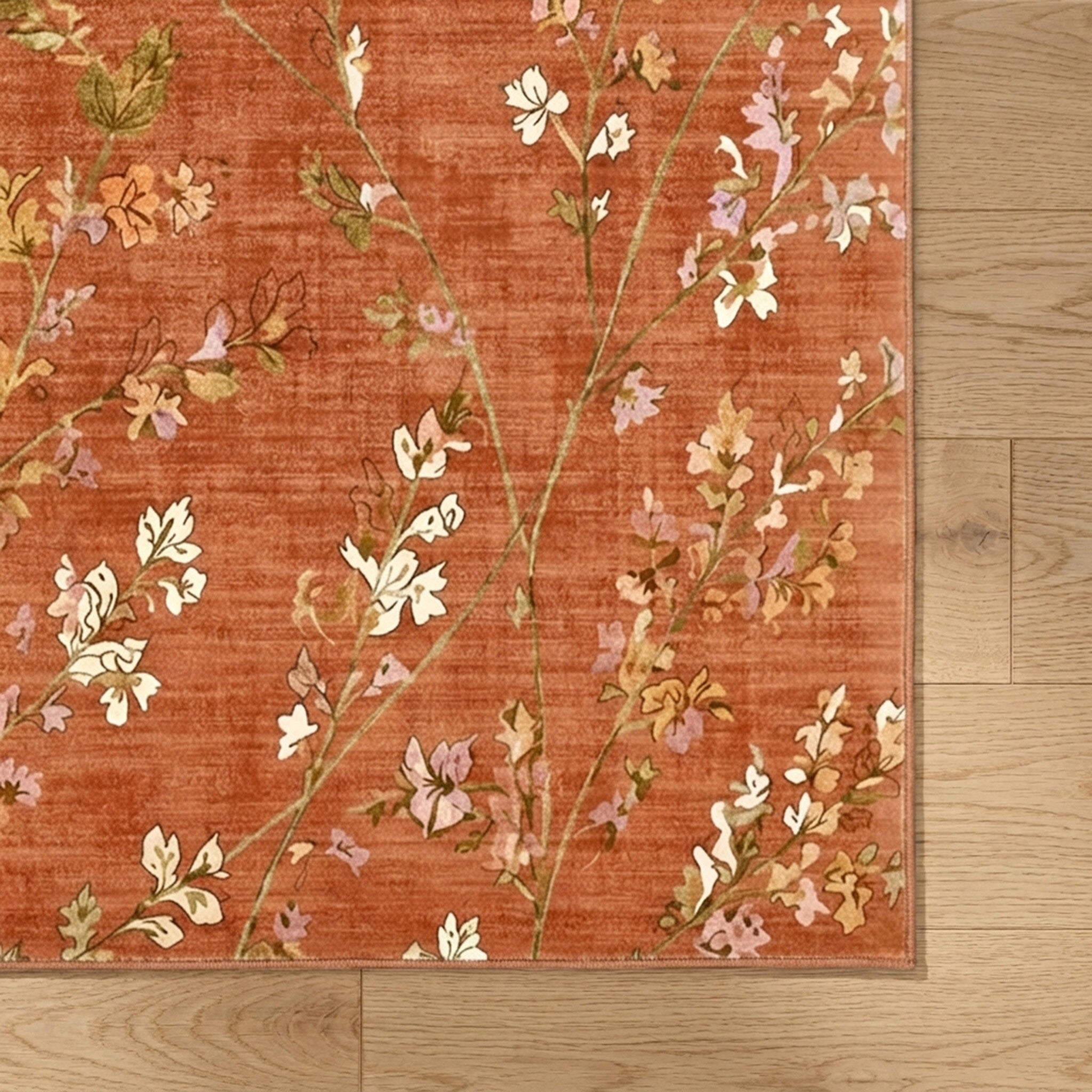 Washable rug - Misty Floral Terracotta