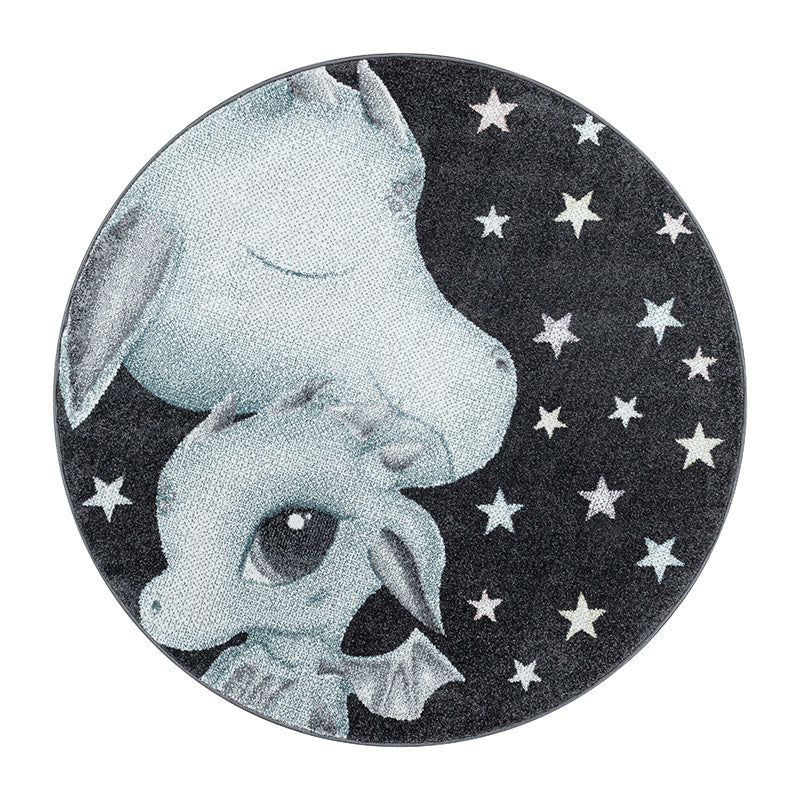 Round Children's Floor Rug - Fleurtje Dragon Blue