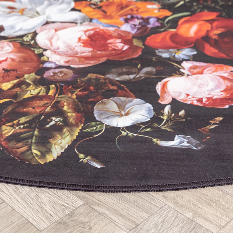 Round Floral Rug - Florine Black/Orange