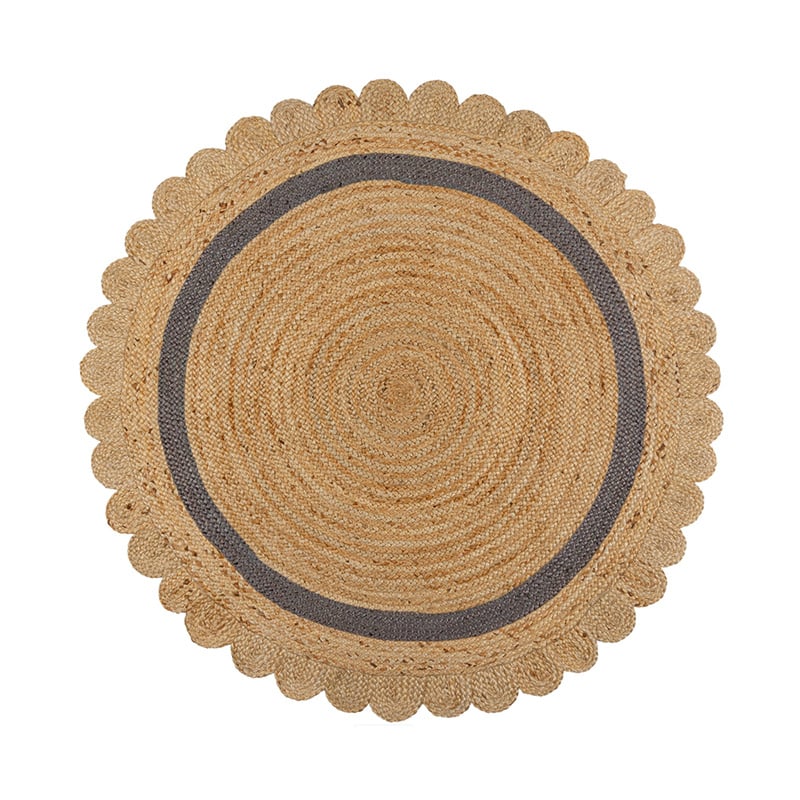 Round jute floor rug - Grazo Natural/Grey