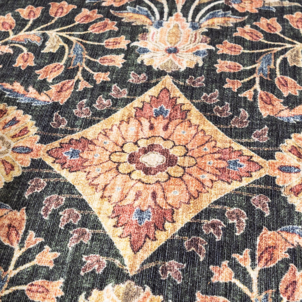 Round Vintage Outdoor Rug - Santo Flora Dark Green