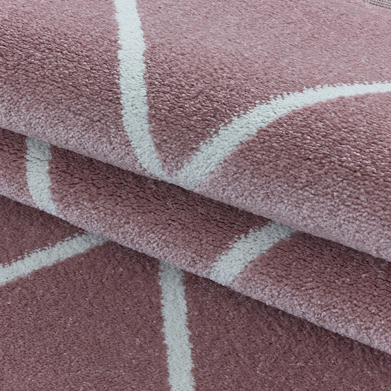 Low pile floor rug - Smoothly Lines Pink/White