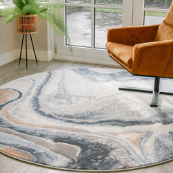 Round Modern Floor Rug - Aspen Blue 8656