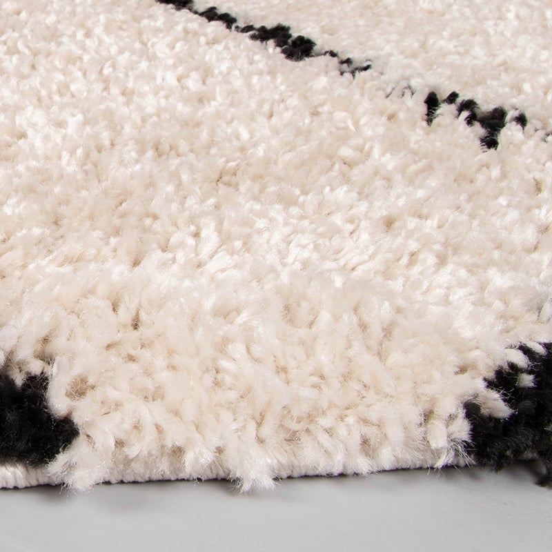 Round High Pile Rug - Grand Lines Cream/Black