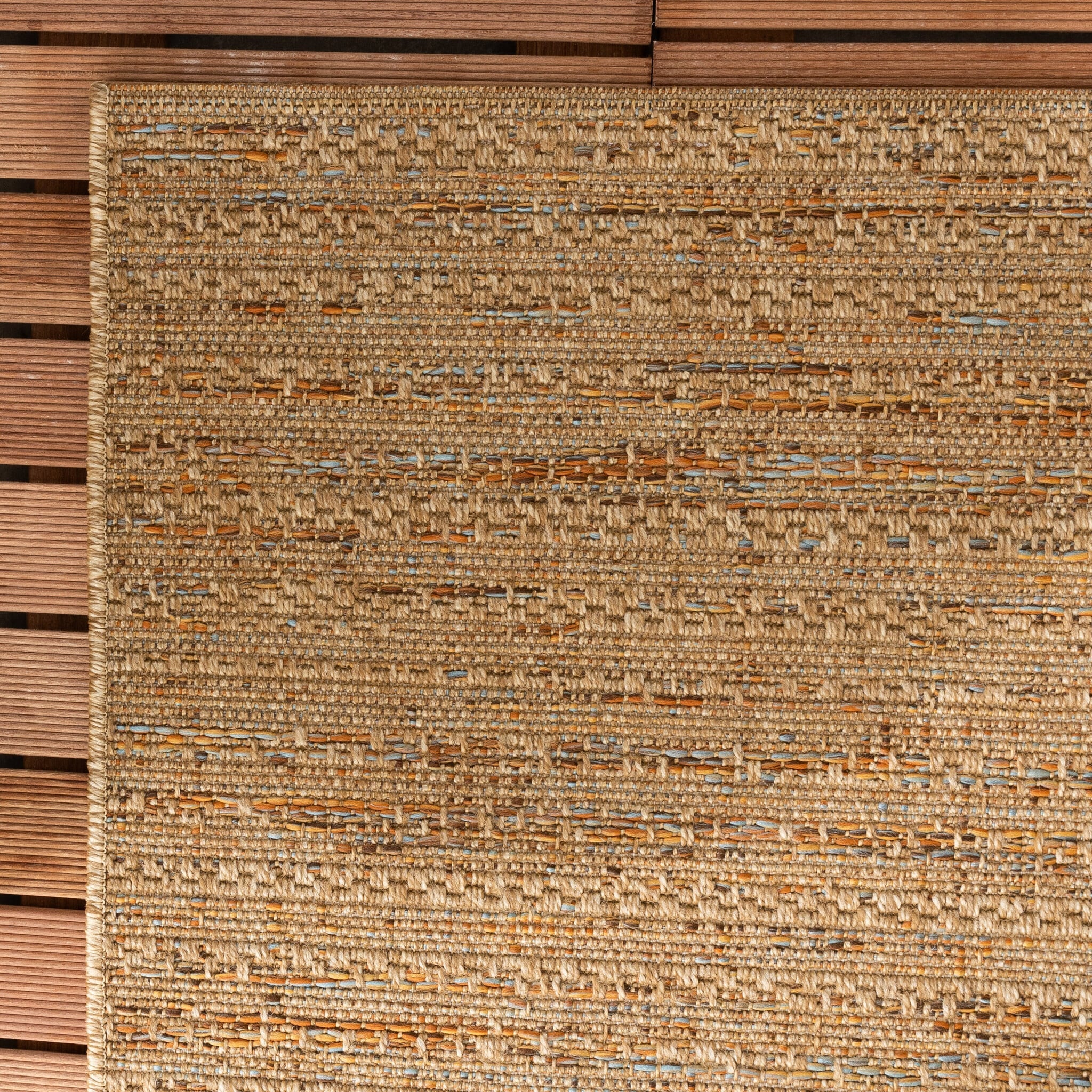 Jute Outdoor Rug - Daisy Lines Multicolour