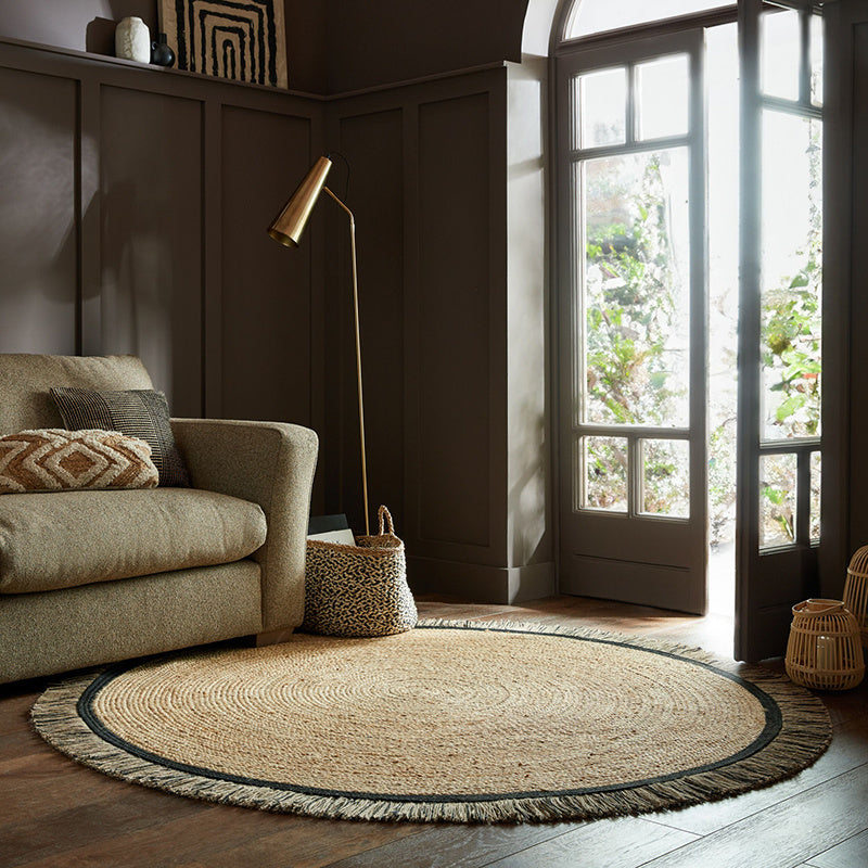 Round jute floor rug - Kahano Natural/Black