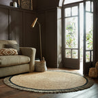 Round jute floor rug - Kahano Natural/Black