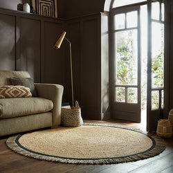 Round jute floor rug - Kahano Natural/Black