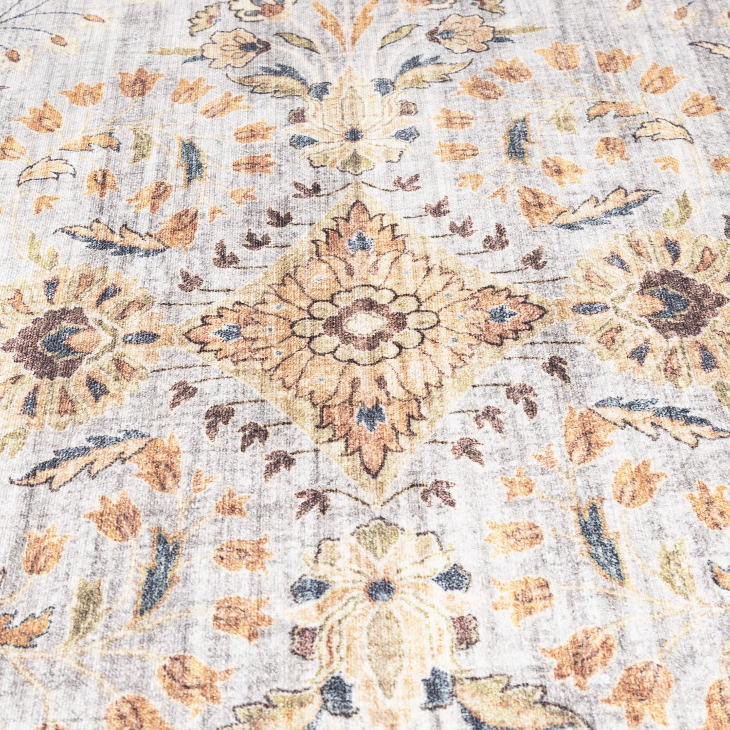 Round Vintage Outdoor Rug - Santo Flora Light Grey