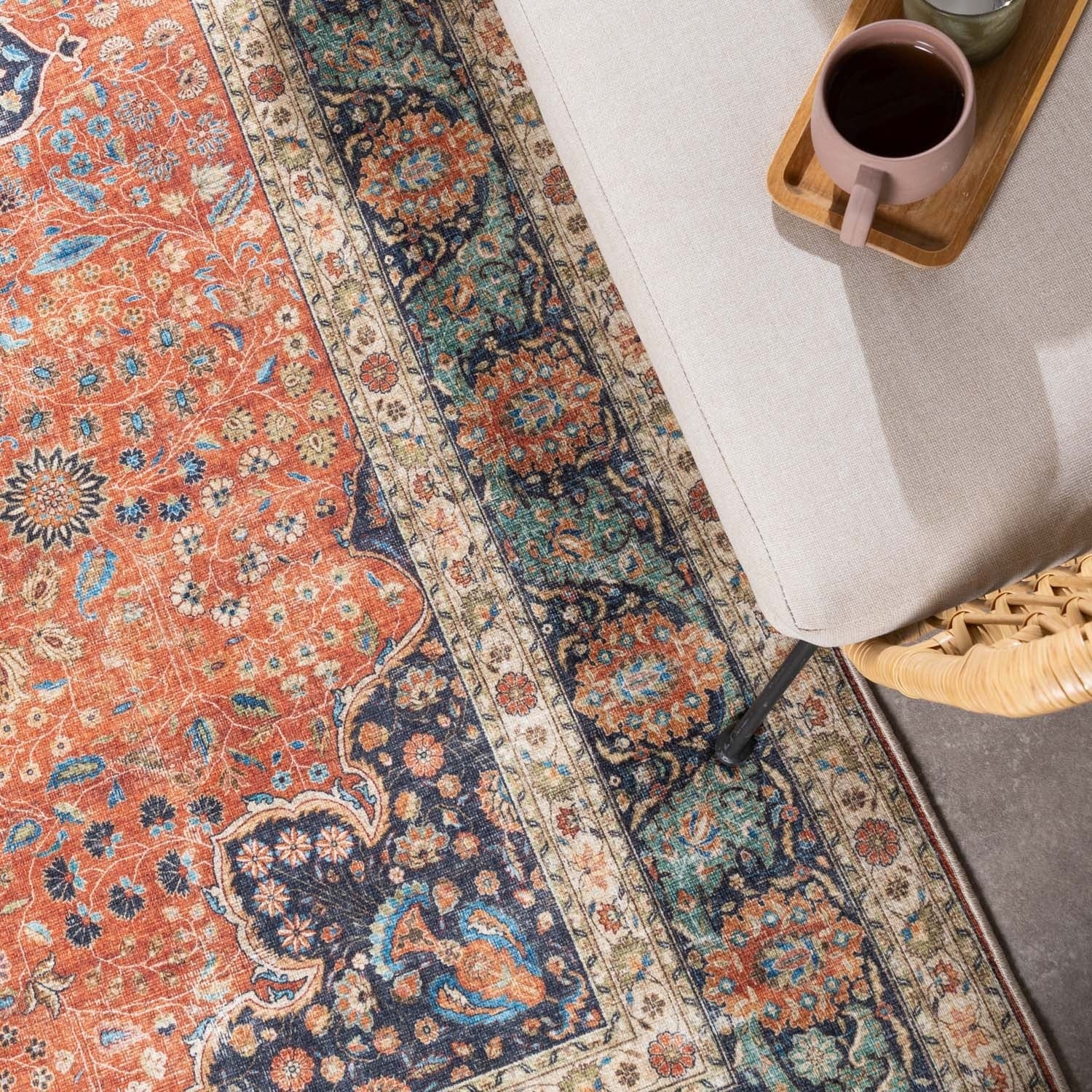 Indoor Outdoor Rug - Kairo Medallion Terra/Dark Blue