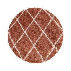 Round berber floor rug - Agadir Lines Terra/Cream