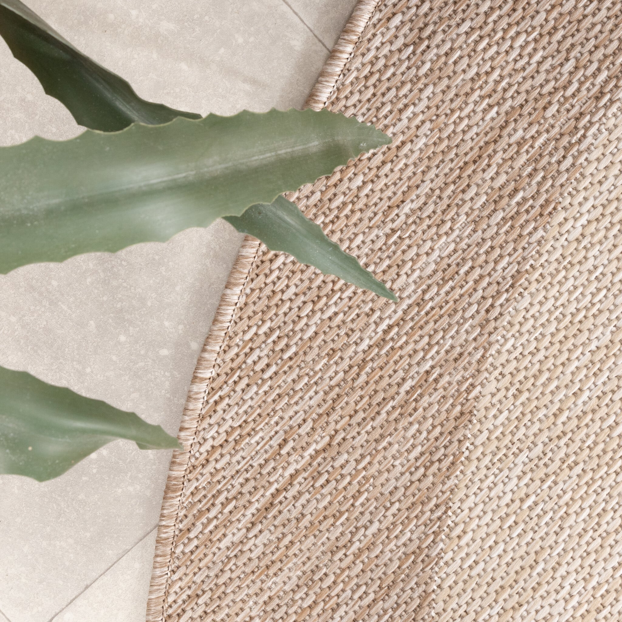 Round Indoor & Outdoor Rug - Sierra Border Beige/Cream