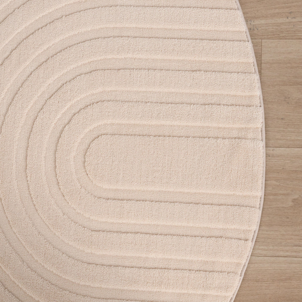 Round Scandinavian Rug - Charm Curves Beige
