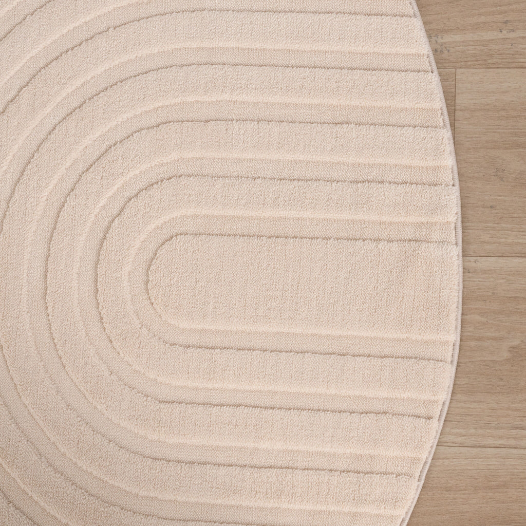 Round Scandinavian Rug - Charm Curves Beige