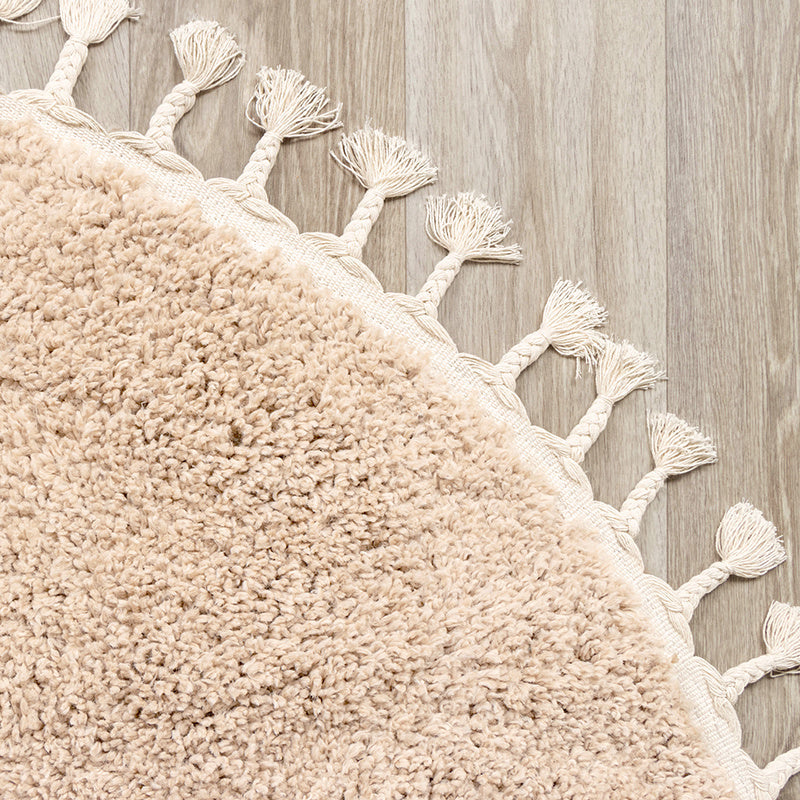 Round High Pile Rug - Lofty Fringe Beige