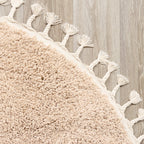 Round High Pile Rug - Lofty Fringe Beige