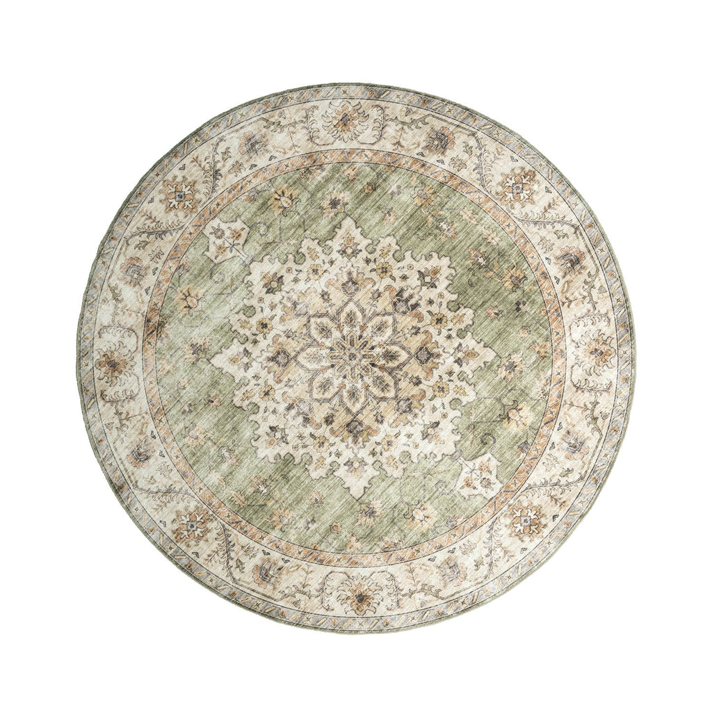 Round Vintage Outdoor Rug - Santo Medallion Green