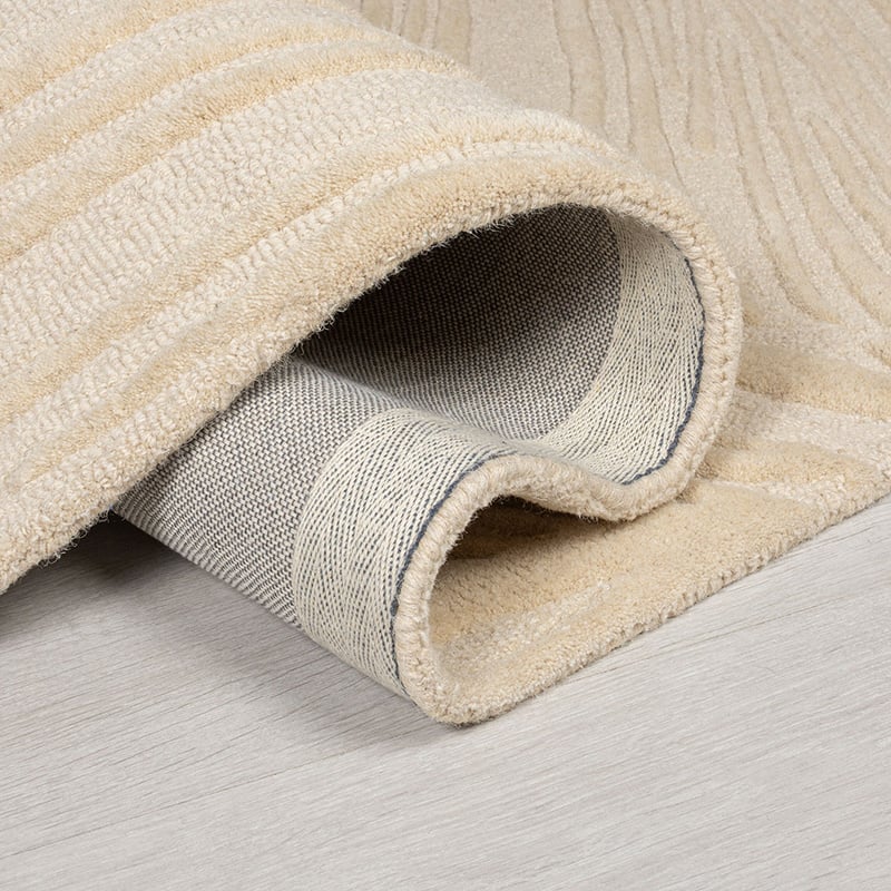 Round modern floor rug - Solacio Leaves Beige